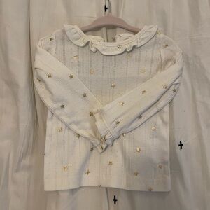 Mini Boden Pointelle Shirt w Gold Stars